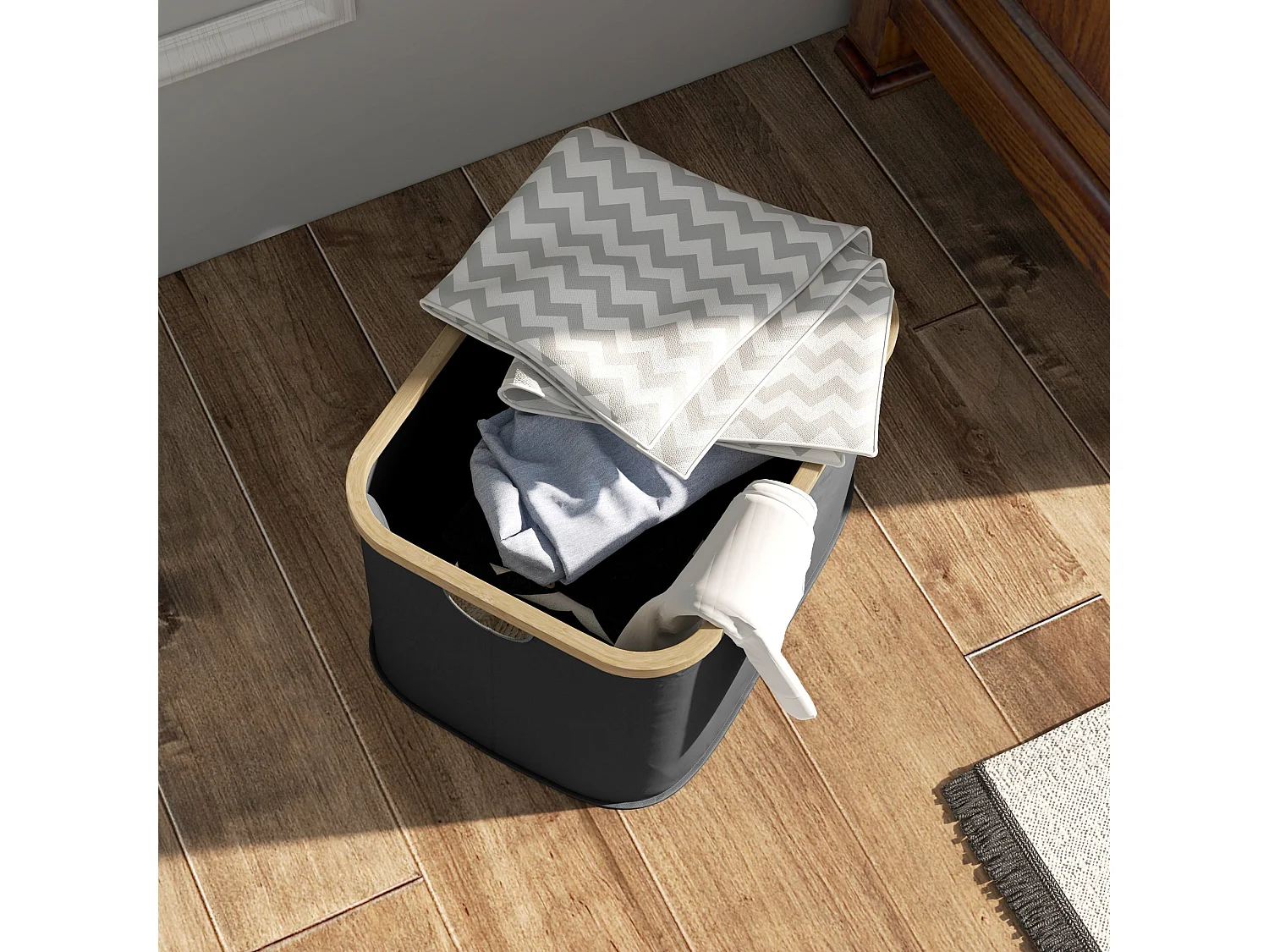 Cesto para la colada Lore Homcom 36L con asas negro 26,5x44,3x33,3 cm