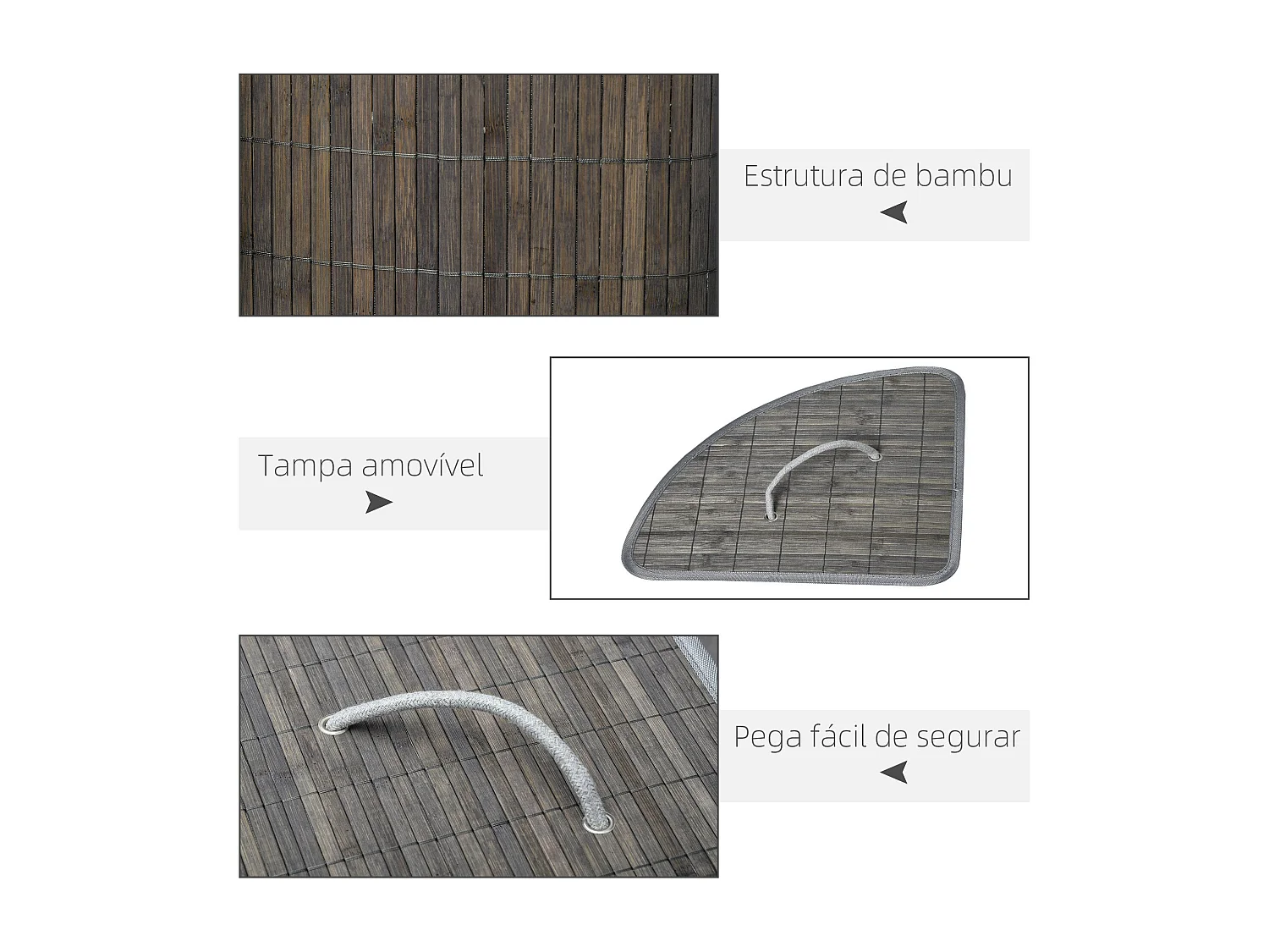 Cesto de ropa sucia Nervión Homcom esquinero con tapa bambú gris 57x38x38 cm