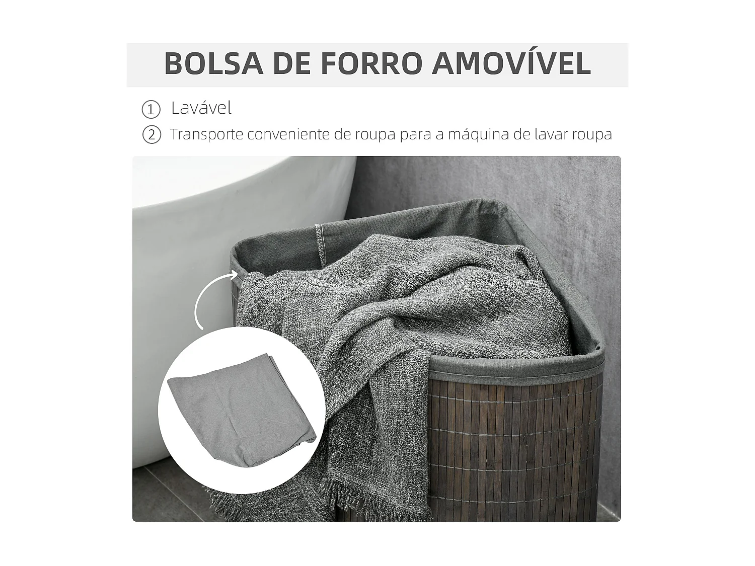 Cesto de ropa sucia Nervión Homcom esquinero con tapa bambú gris 57x38x38 cm