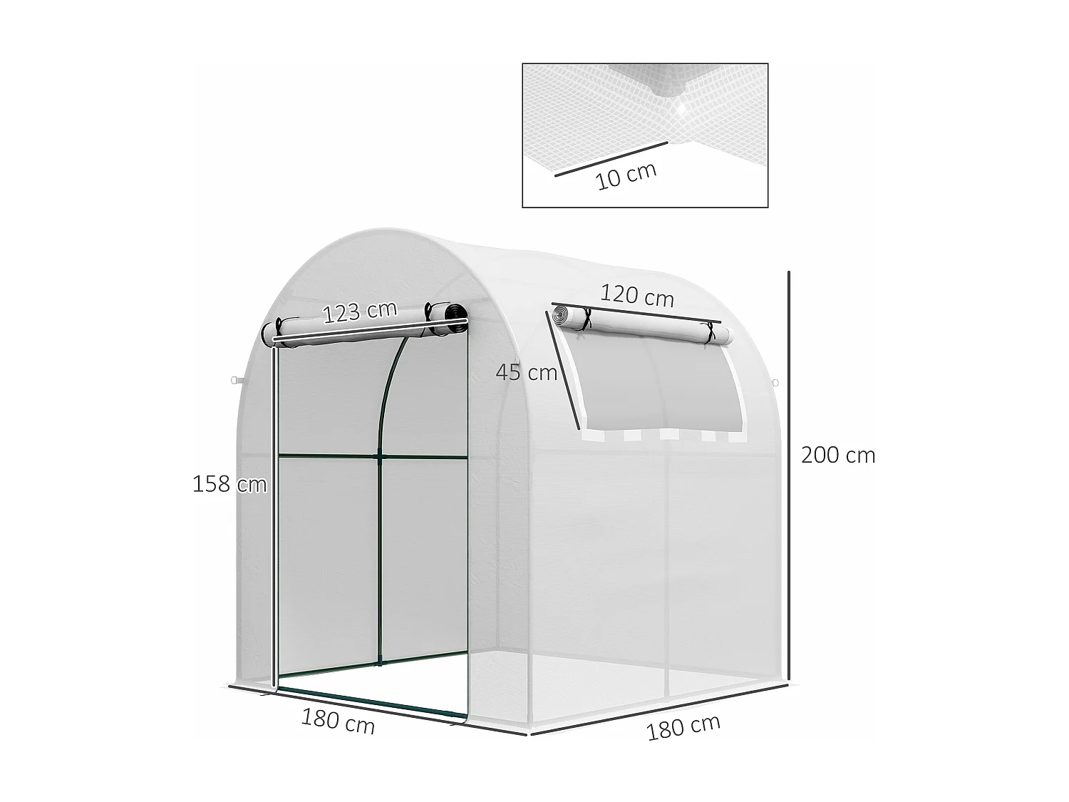 Estufa de Jardim Túnel 180x180x200 cm com Porta Enrolável e Proteção UV
