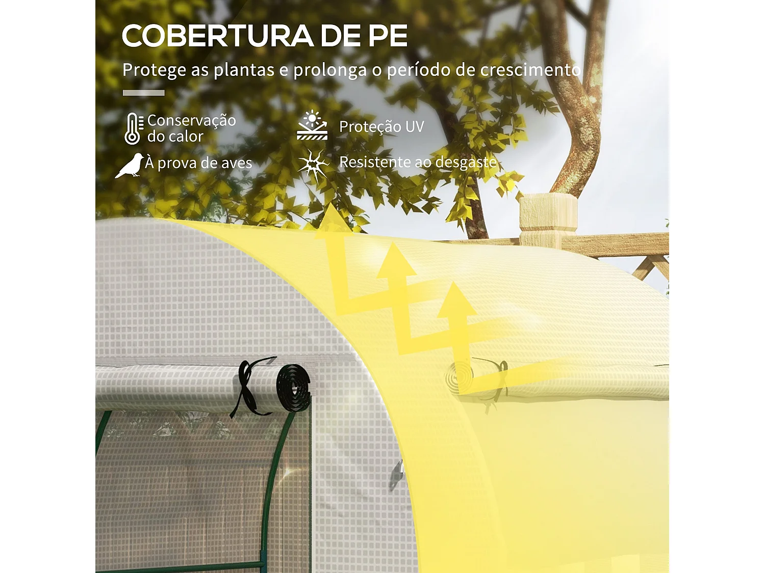 Estufa de Jardim Túnel 180x180x200 cm com Porta Enrolável e Proteção UV