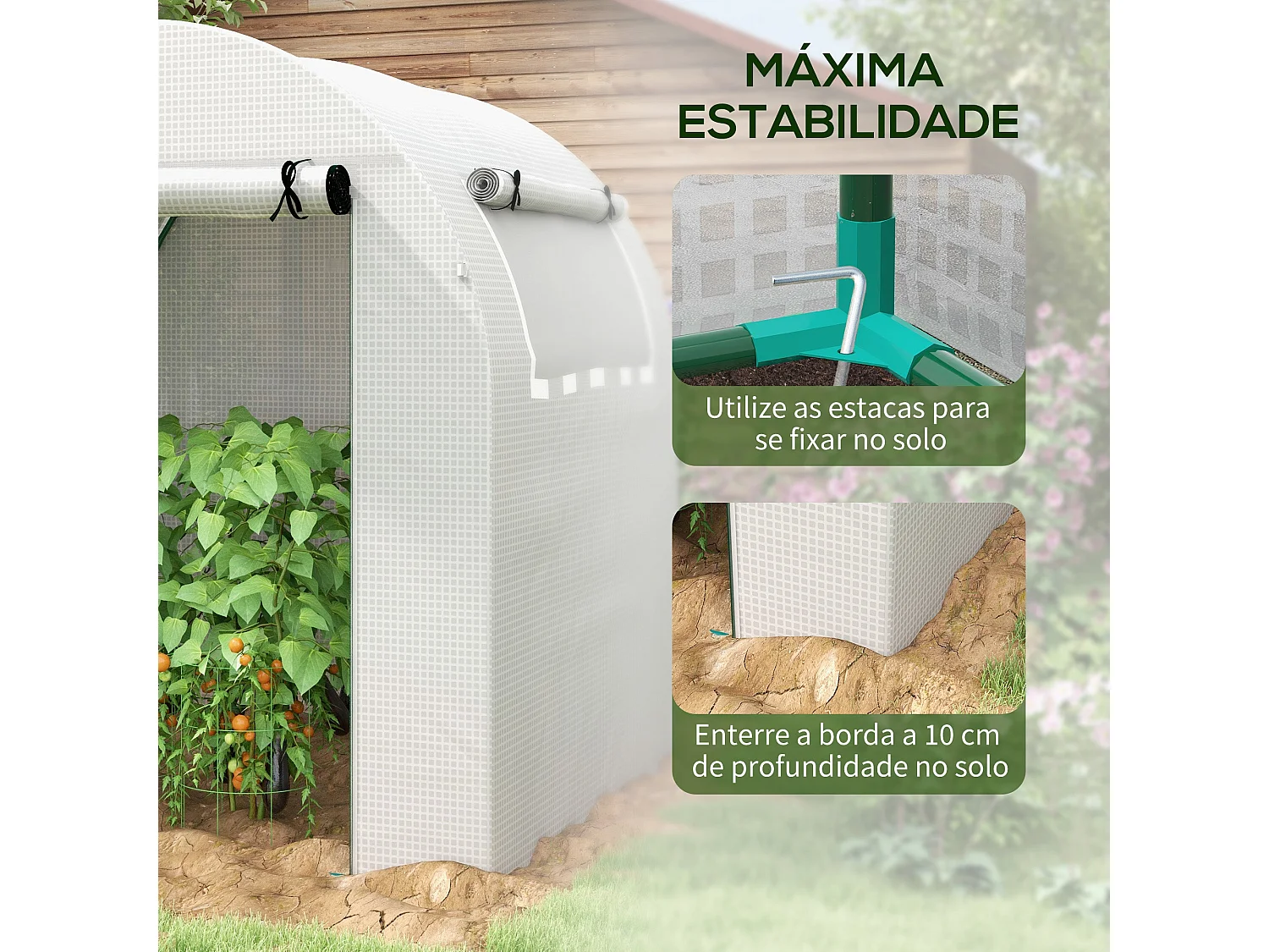 Estufa de Jardim Túnel 180x180x200 cm com Porta Enrolável e Proteção UV