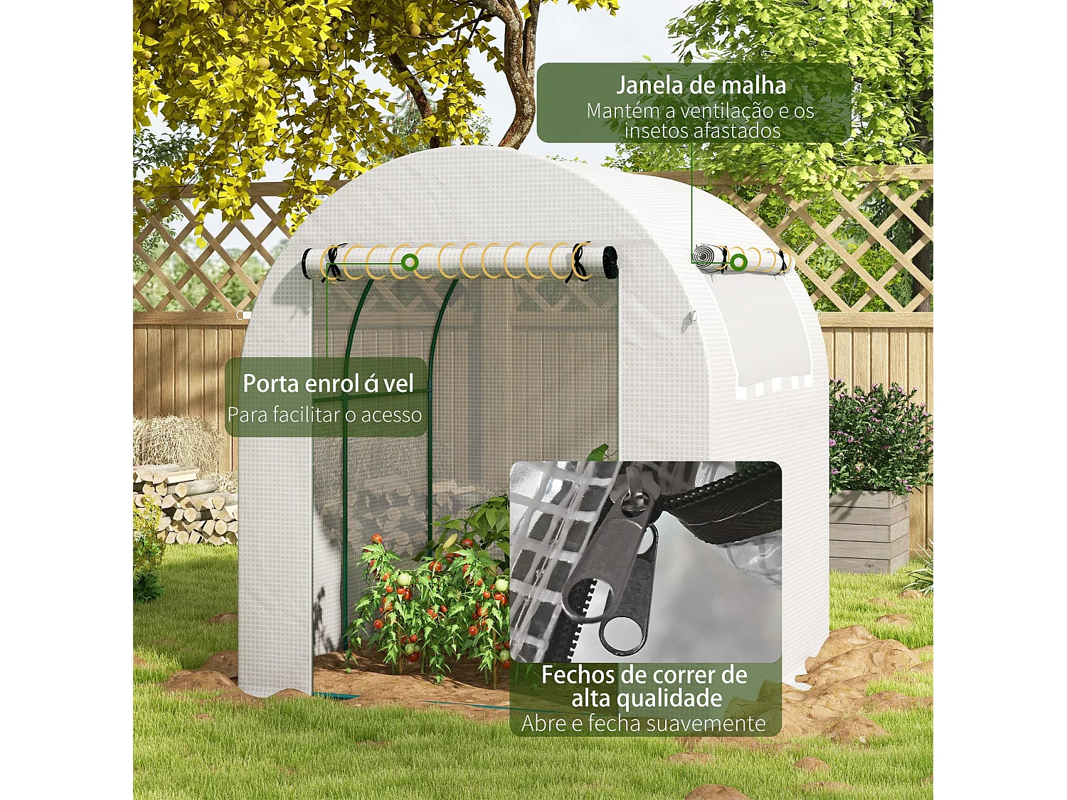 Estufa de Jardim Túnel 180x180x200 cm com Porta Enrolável e Proteção UV