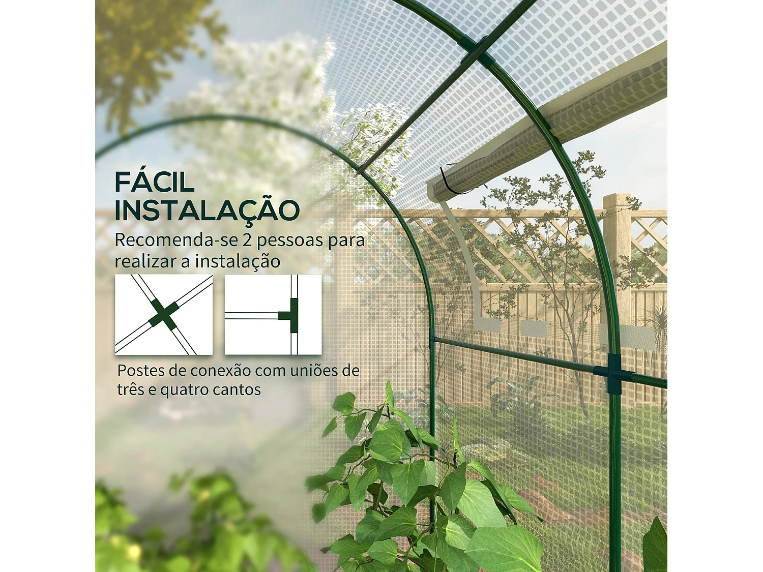 Estufa de Jardim Túnel 180x180x200 cm com Porta Enrolável e Proteção UV