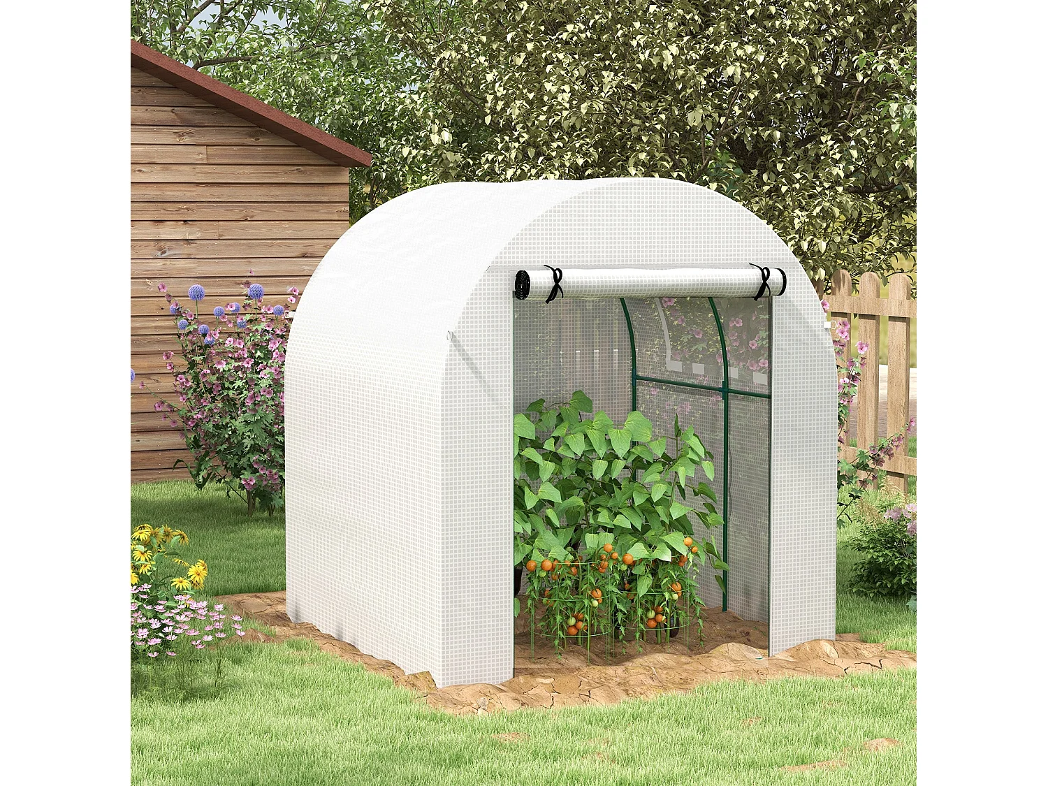 Estufa de Jardim Túnel 180x180x200 cm com Porta Enrolável e Proteção UV