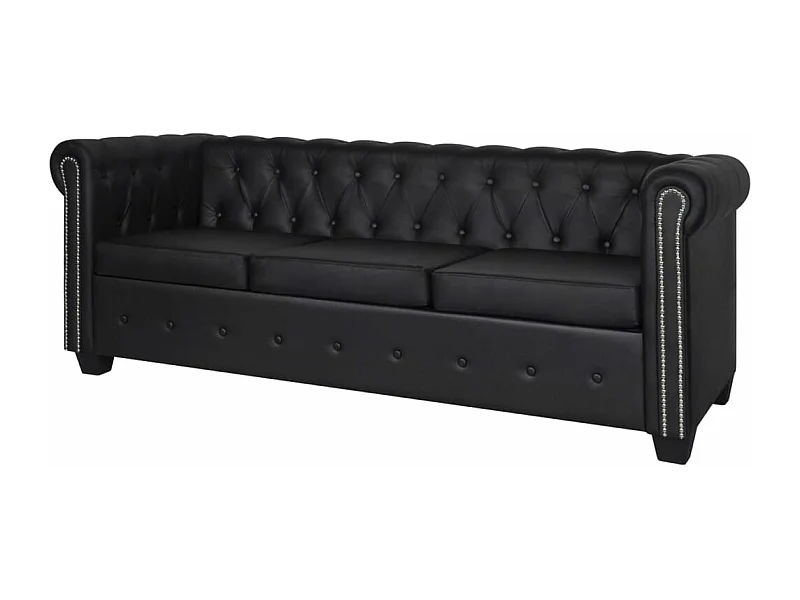 NETTLIFE Canapé Chesterfield à 3 places cuir synthétique noir