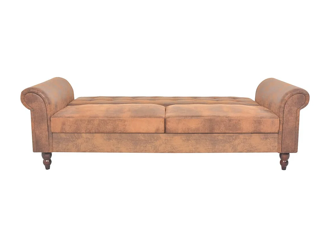 NETTLIFE Canapé à 2 places convertible accoudoir daim synthétique marron