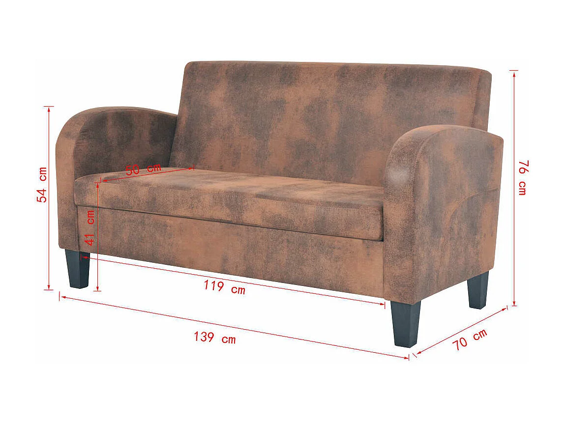 NETTLIFE Canapé à 2 places Daim synthétique Marron