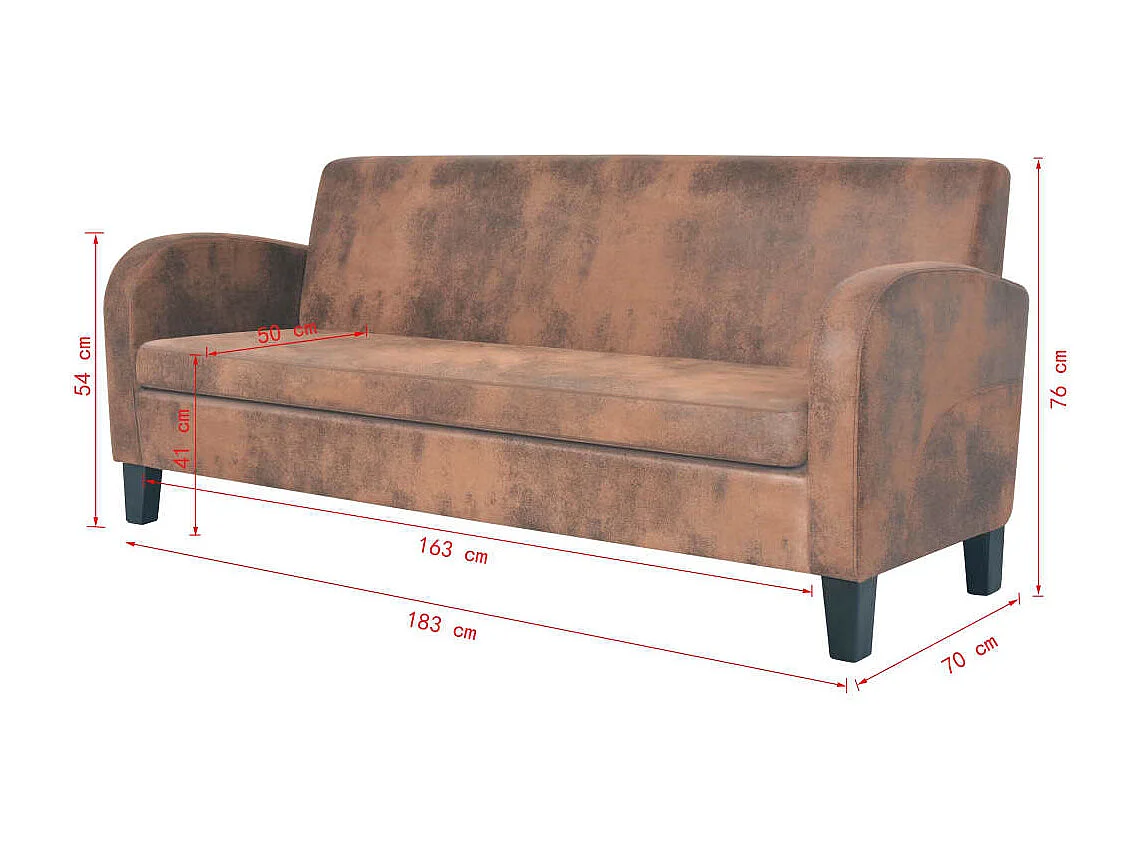 NETTLIFE Canapé à 3 places Daim synthétique Marron