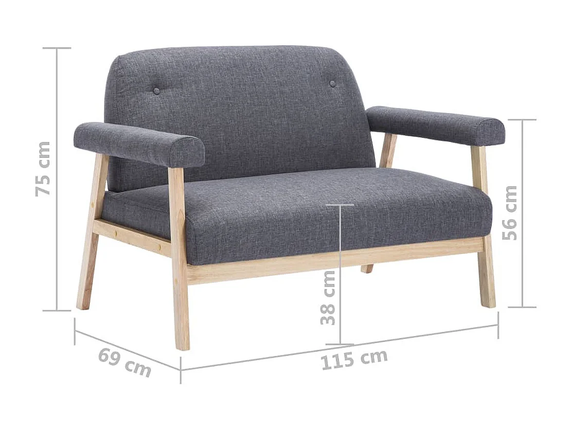 NETTLIFE Canapé à 2 places Tissu Gris foncé