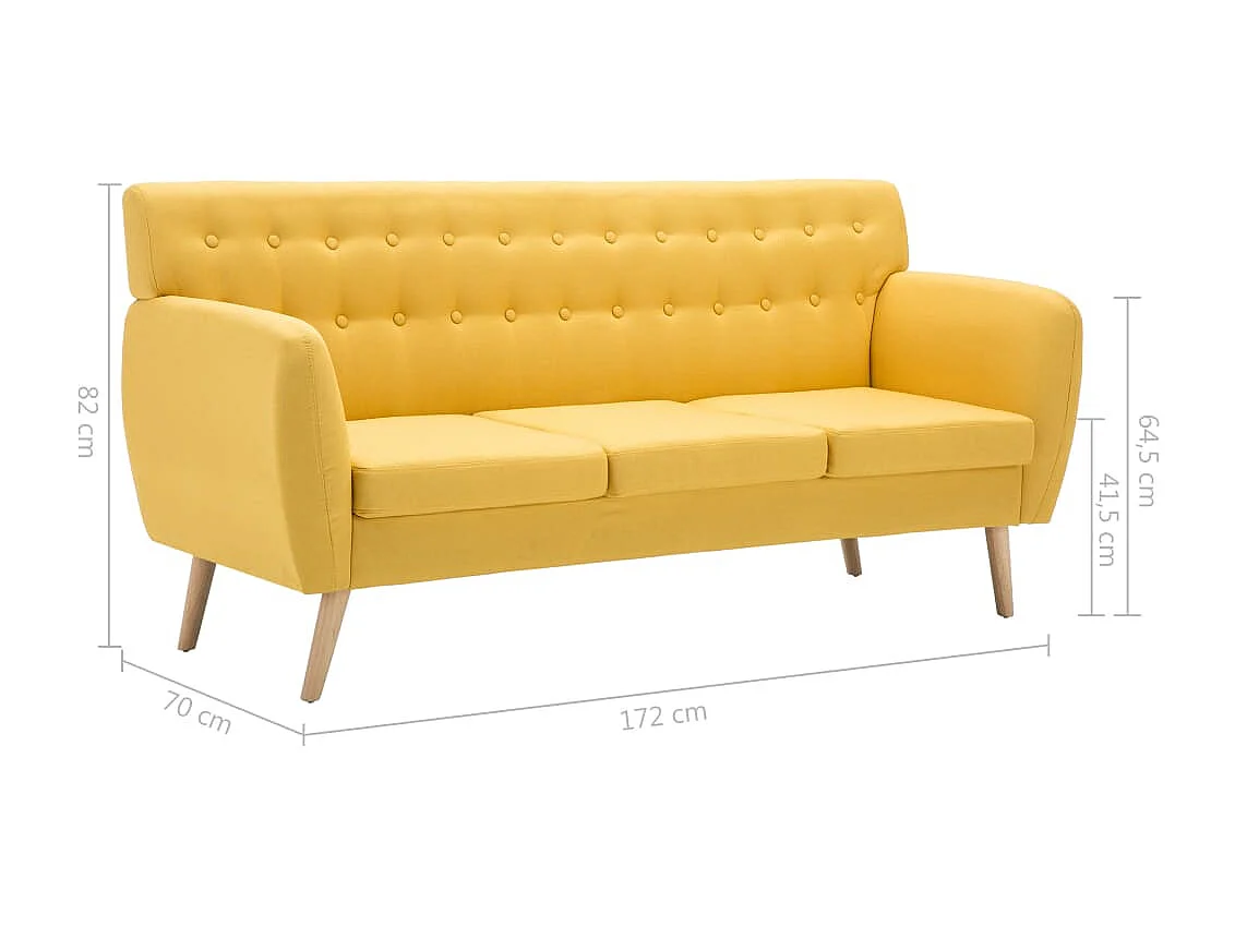 NETTLIFE Canapé à 3 places revêtement en tissu 172x70x82 cm jaune