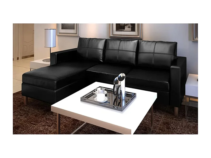 NETTLIFE Canapé sectionnel à 3 places Cuir synthétique Noir