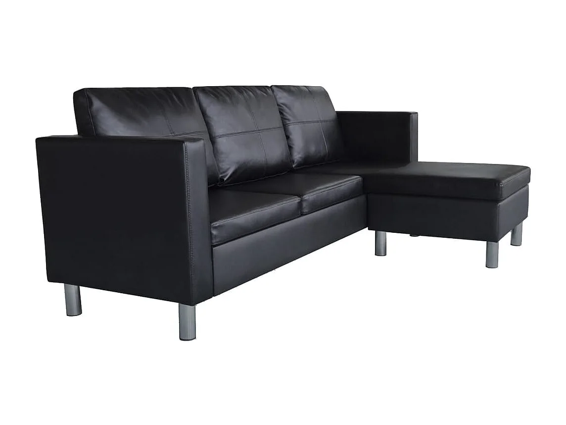 NETTLIFE Canapé sectionnel à 3 places Cuir synthétique Noir