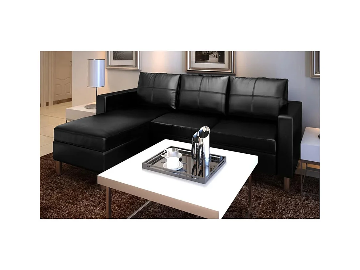 NETTLIFE Canapé sectionnel à 3 places Cuir synthétique Noir