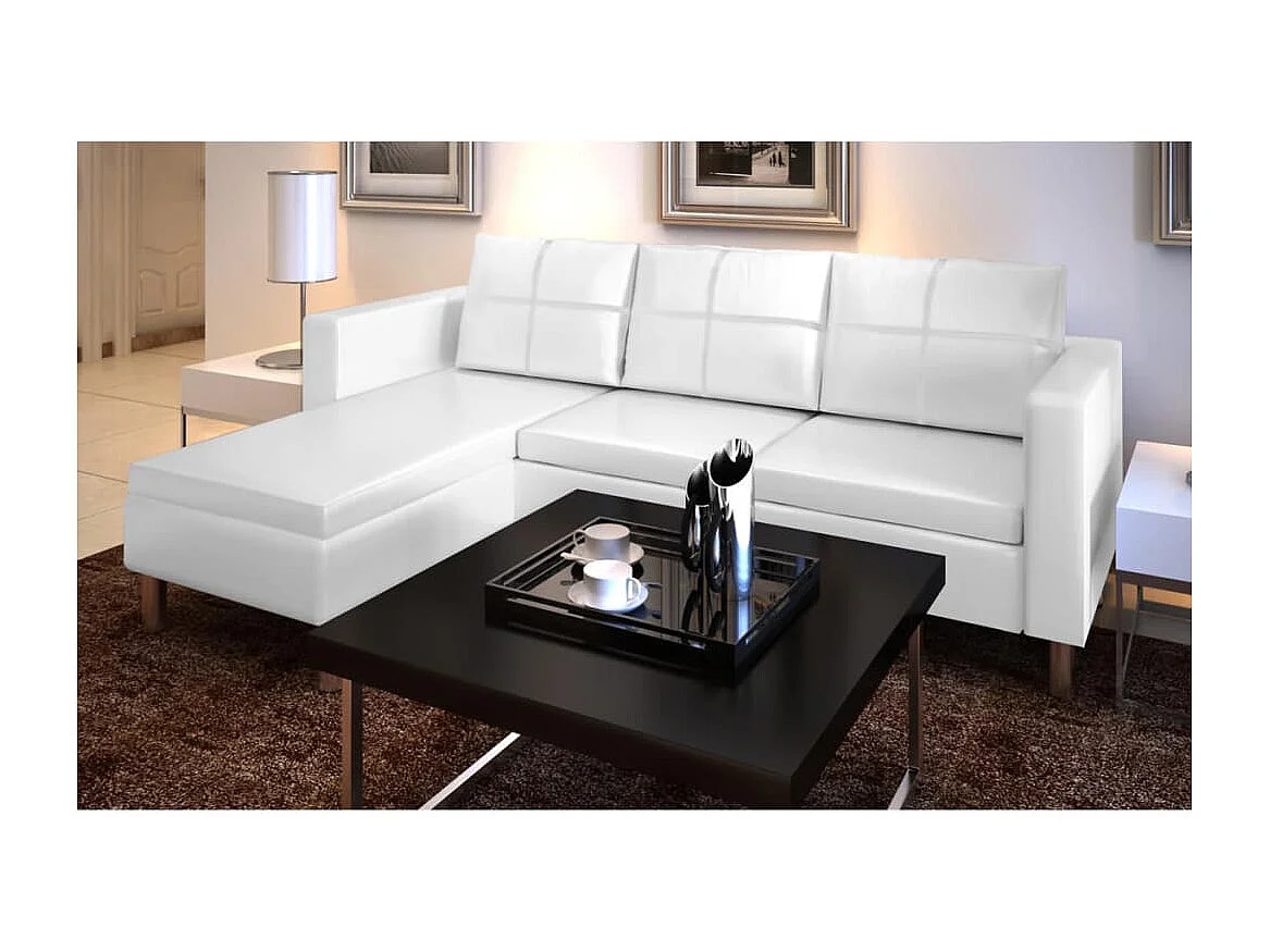 NETTLIFE Canapé sectionnel à 3 places cuir synthétique blanc