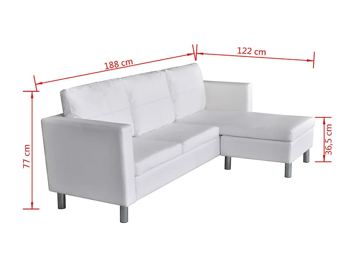 NETTLIFE Canapé sectionnel à 3 places cuir synthétique blanc