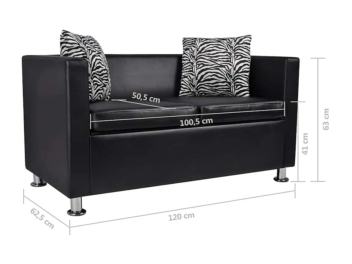 NETTLIFE Canapé à 2 places Cuir synthétique Noir