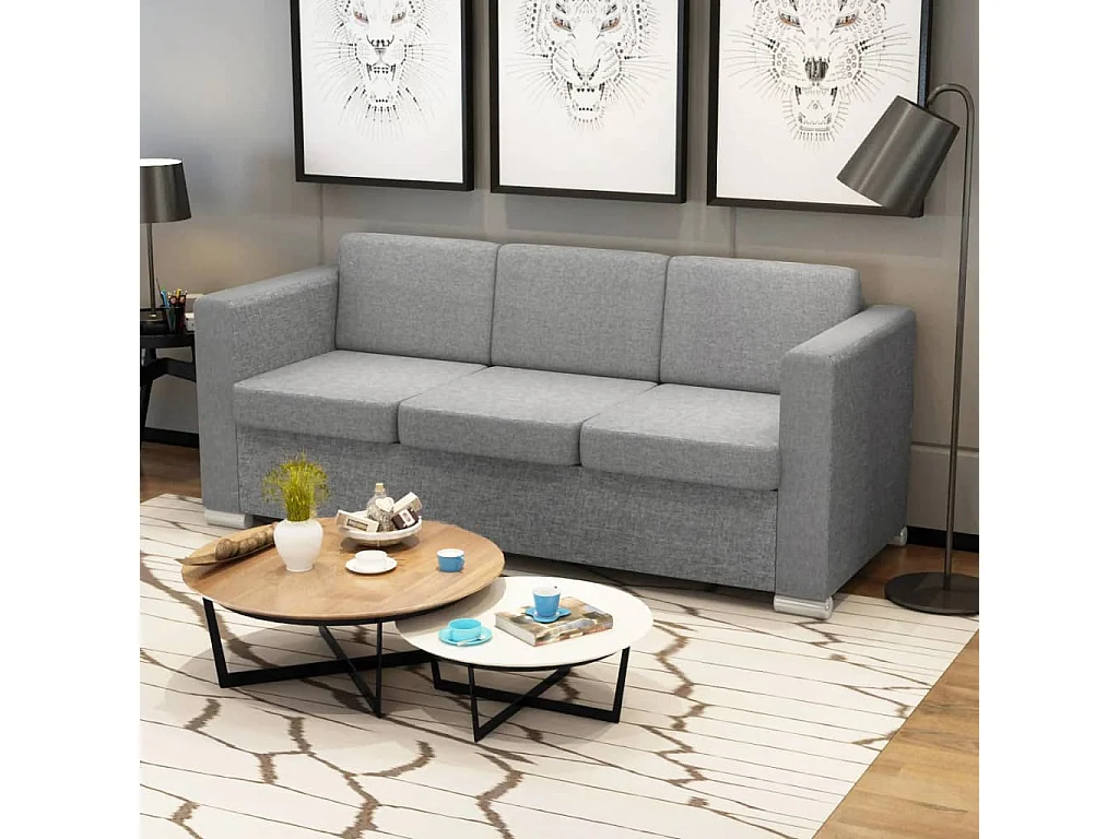NETTLIFE Canapé à 3 places Tissu Gris clair