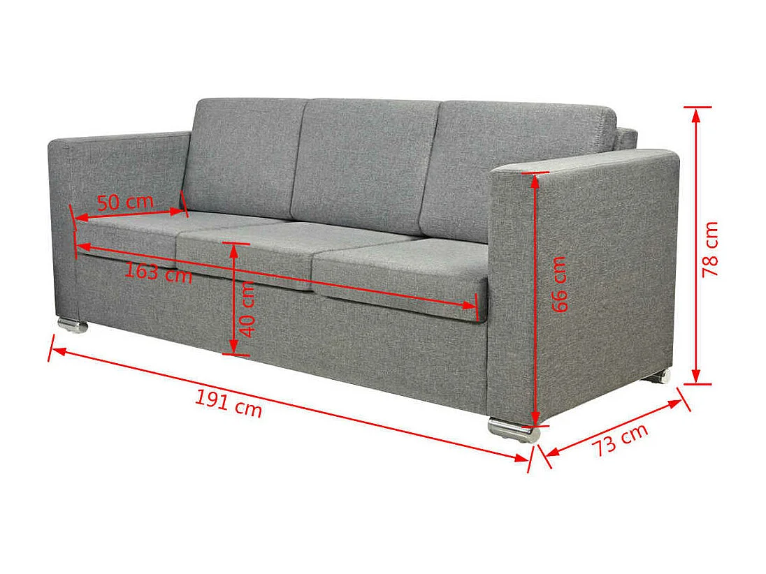 NETTLIFE Canapé à 3 places Tissu Gris clair