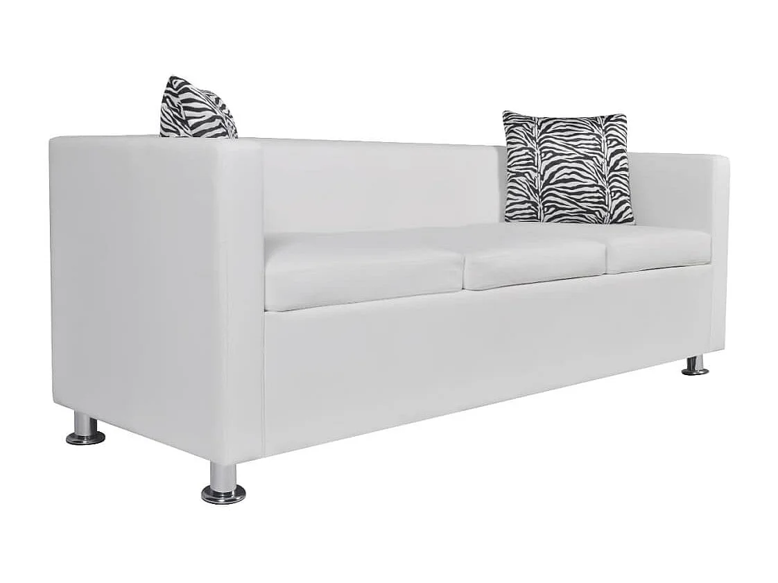 NETTLIFE Canapé à 3 places cuir artificiel blanc