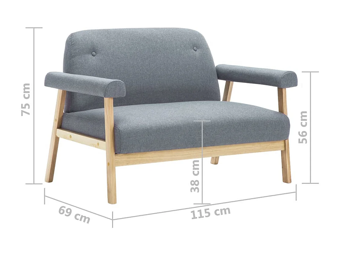 NETTLIFE Canapé à 2 places Tissu Gris clair