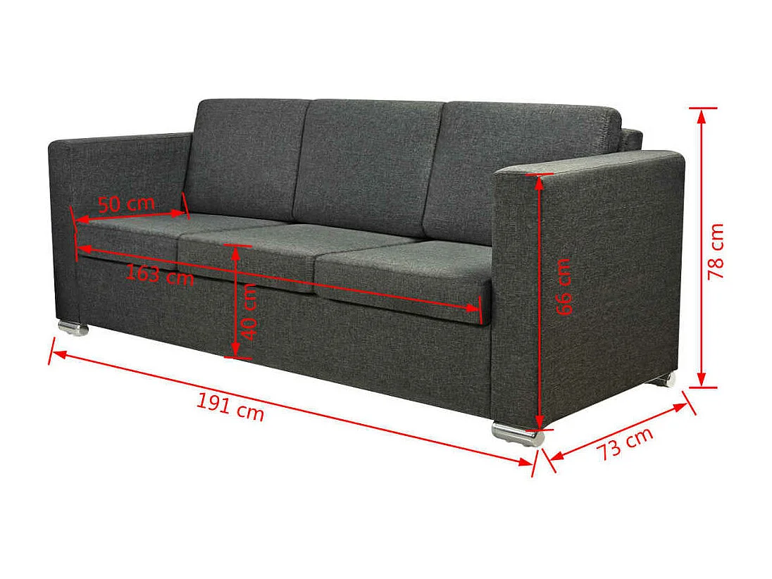 NETTLIFE Canapé à 3 places Tissu Gris foncé