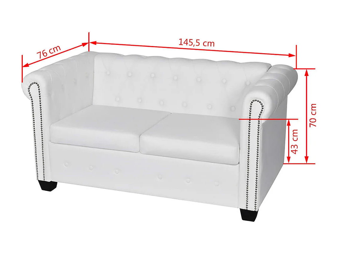 NETTLIFE Canapé Chesterfield à 2 places cuir synthétique blanc