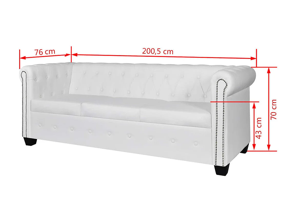 NETTLIFE Canapé Chesterfield à 3 places cuir synthétique blanc