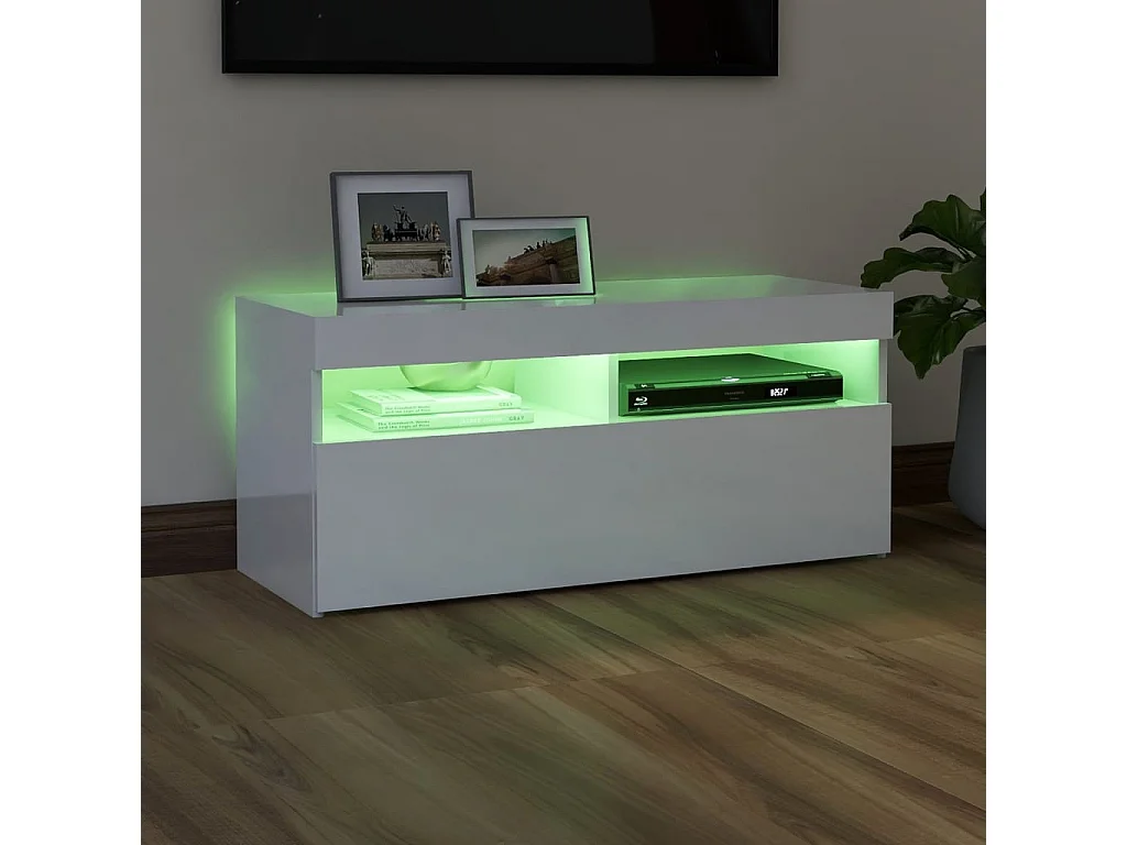 Meuble TV avec lumières LED blanc brillant 90x35x40 cm