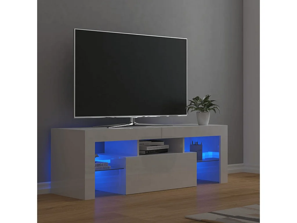 Meuble TV avec lumières LED blanc brillant 120x35x40 cm
