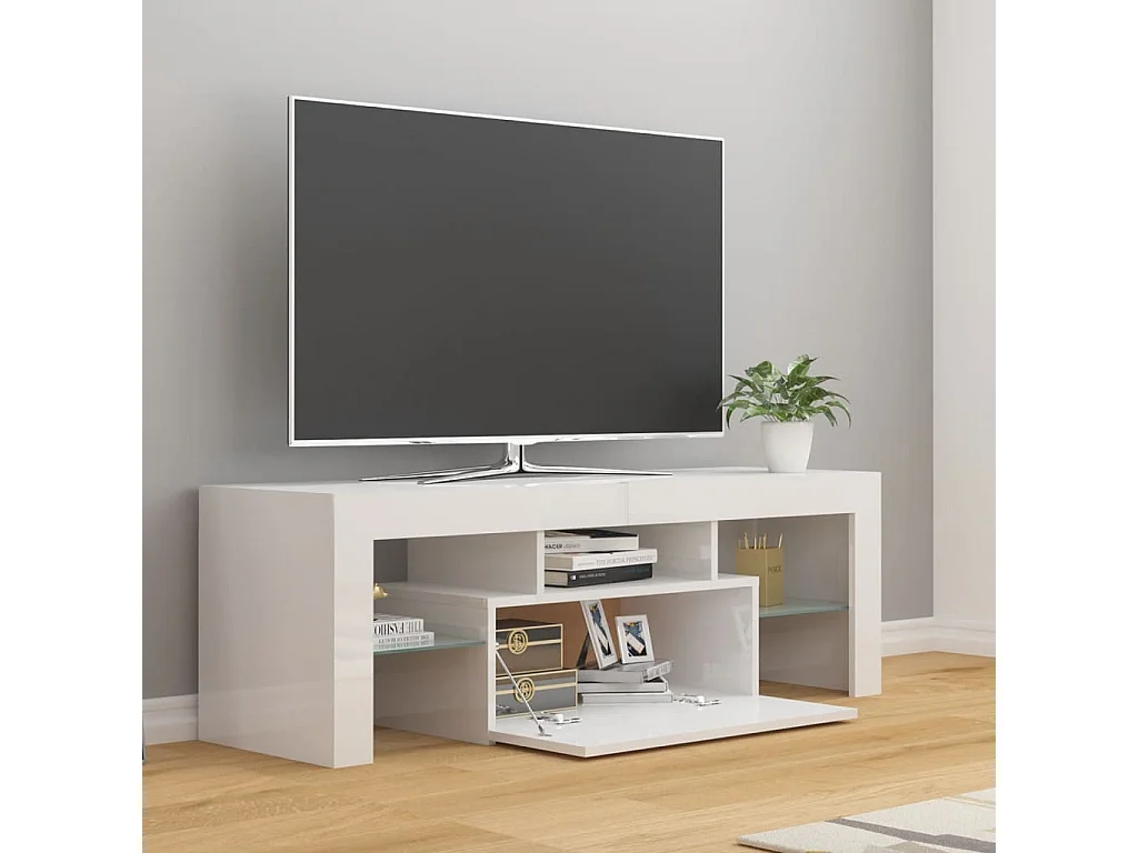 Meuble TV avec lumières LED blanc brillant 120x35x40 cm