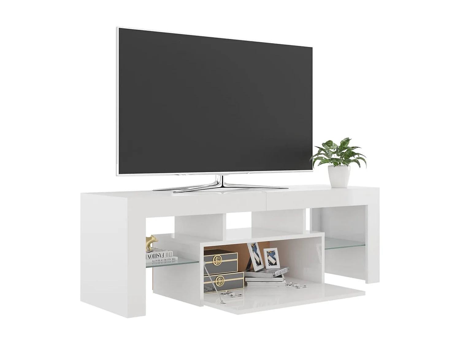 Meuble TV avec lumières LED blanc brillant 120x35x40 cm