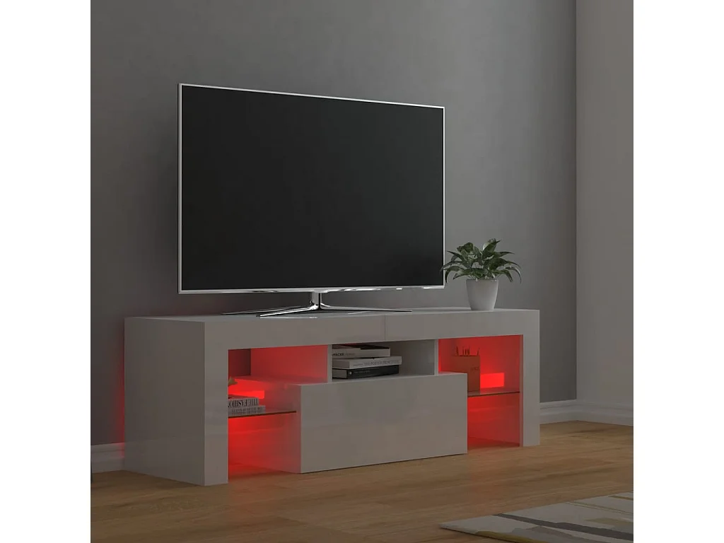 Meuble TV avec lumières LED blanc brillant 120x35x40 cm