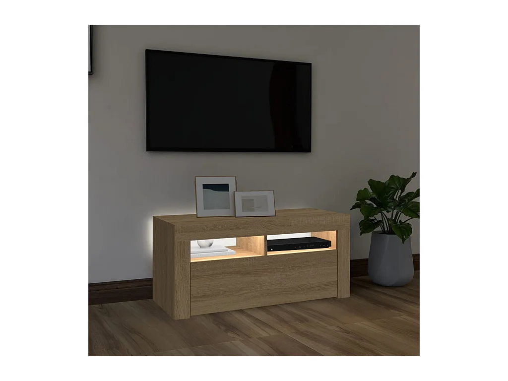 Meuble TV avec lumières LED chêne sonoma 90x35x40 cm