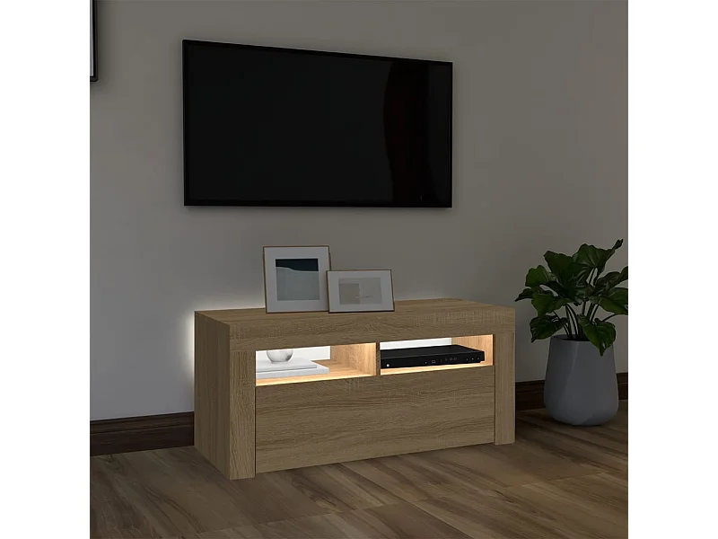 Meuble TV avec lumières LED chêne sonoma 90x35x40 cm