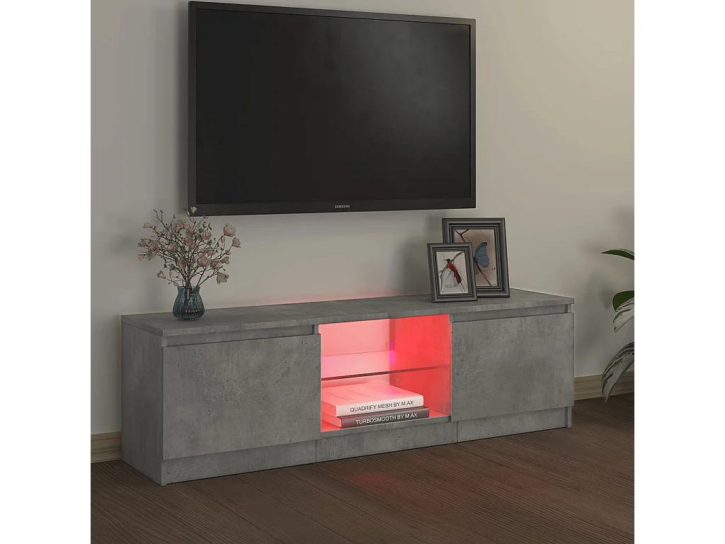 Meuble TV avec lumières LED gris béton 120x30x35,5 cm