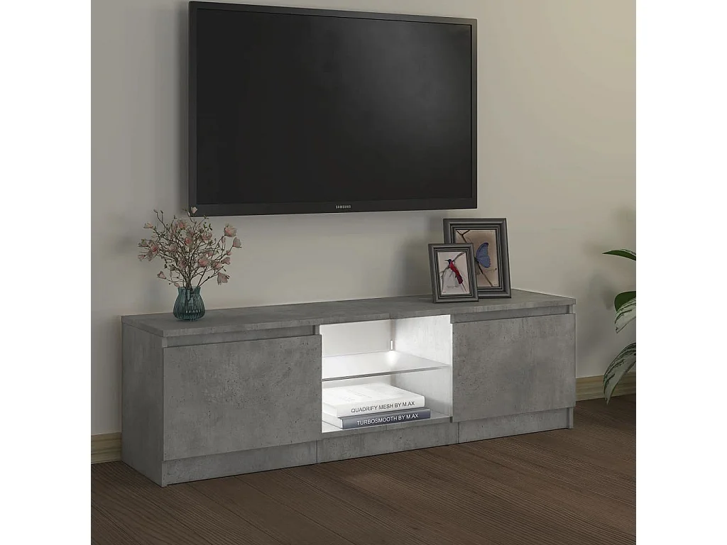 Meuble TV avec lumières LED gris béton 120x30x35,5 cm