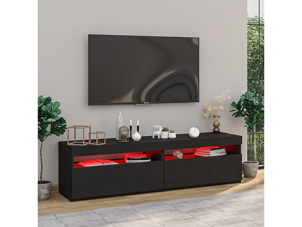 Meubles TV 2 pcs avec lumières LED Noir 75x35x40 cm