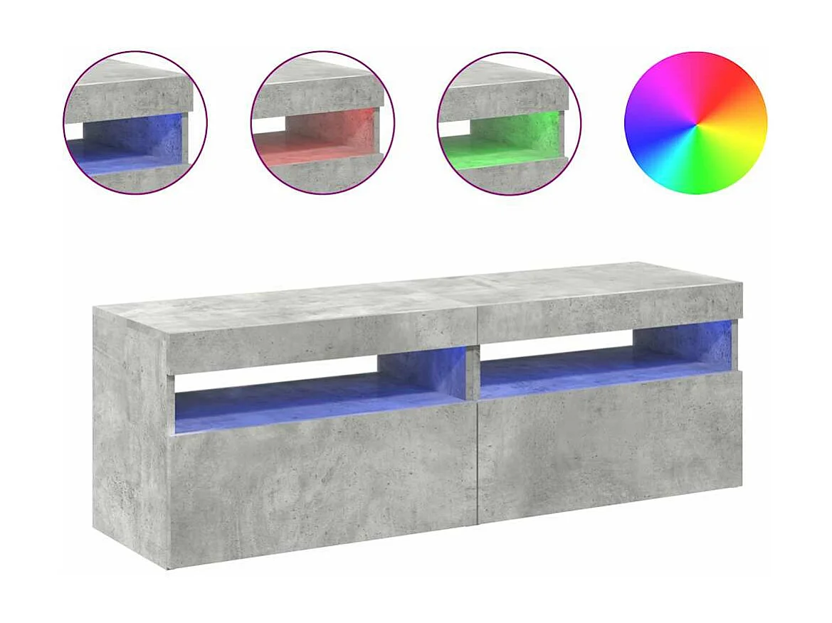 Meubles TV avec lumières LED 2 pcs gris béton 60x35x40 cm