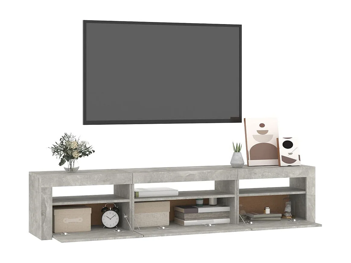 Meuble TV avec lumières LED Gris béton 195x35x40 cm