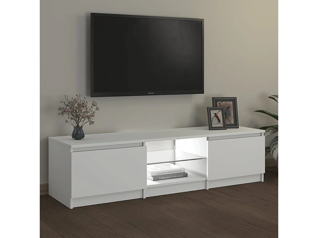 Meuble TV avec lumières LED blanc 140x40x35,5 cm