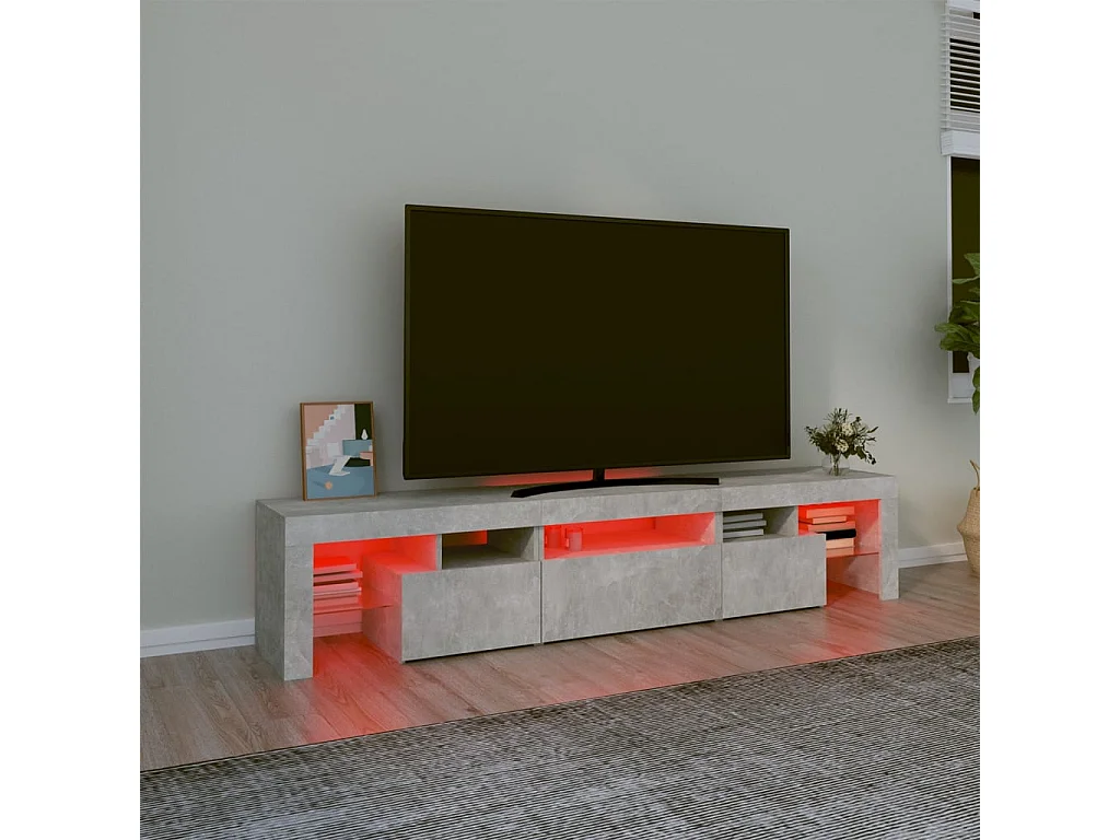 Meuble TV avec lumières LED Gris béton 200x36,5x40 cm