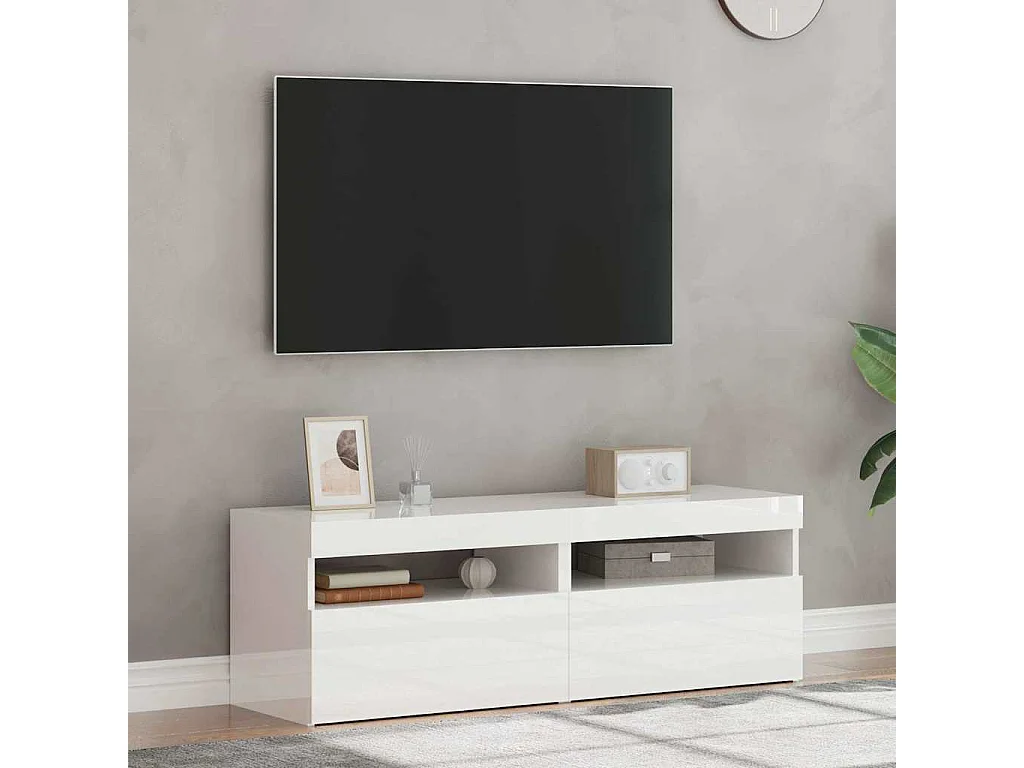 Meubles TV avec lumières LED 2 pcs blanc brillant 60x35x40 cm