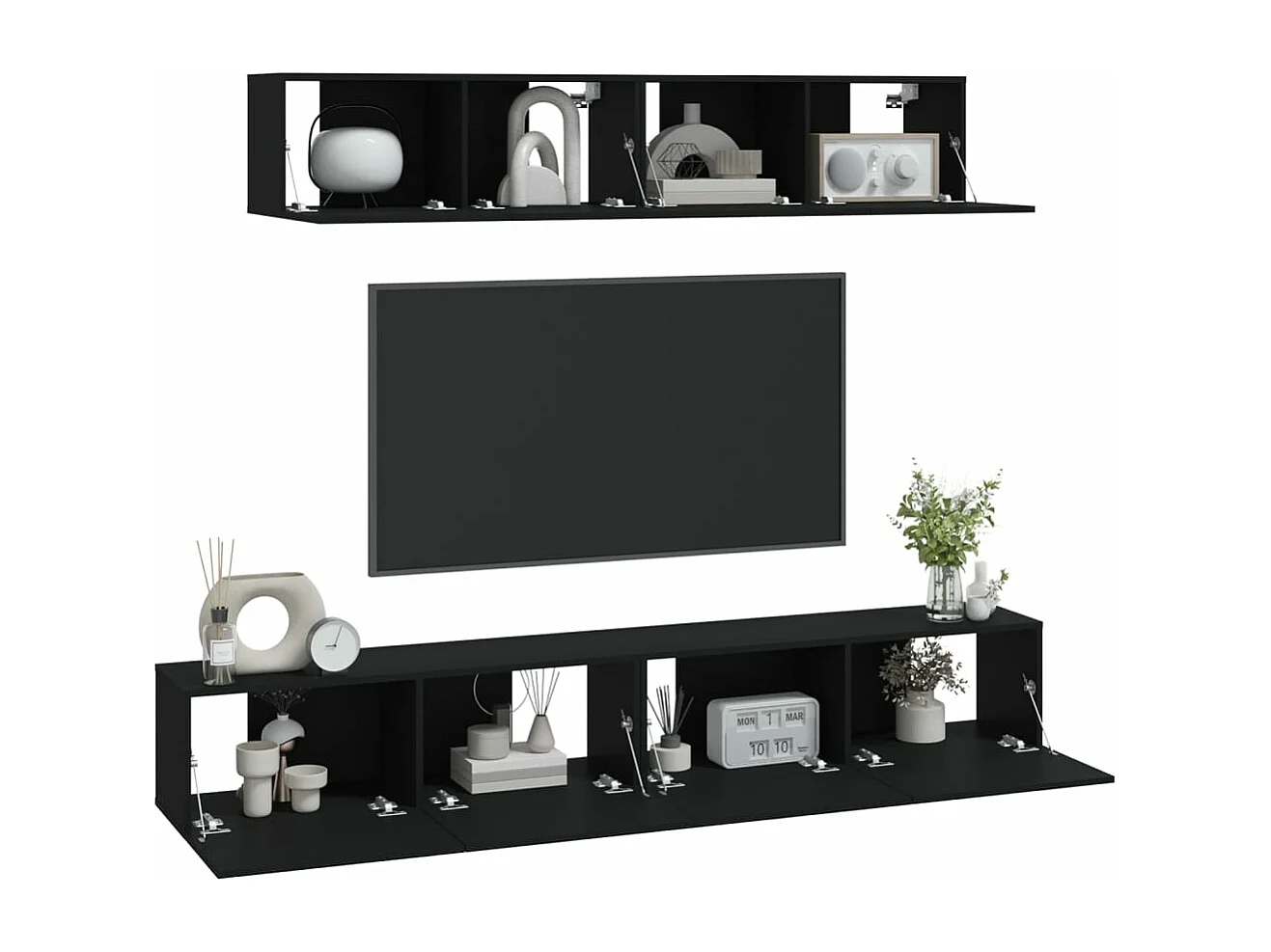 Ensemble de meubles TV 4 pcs Noir Bois d'ingénierie