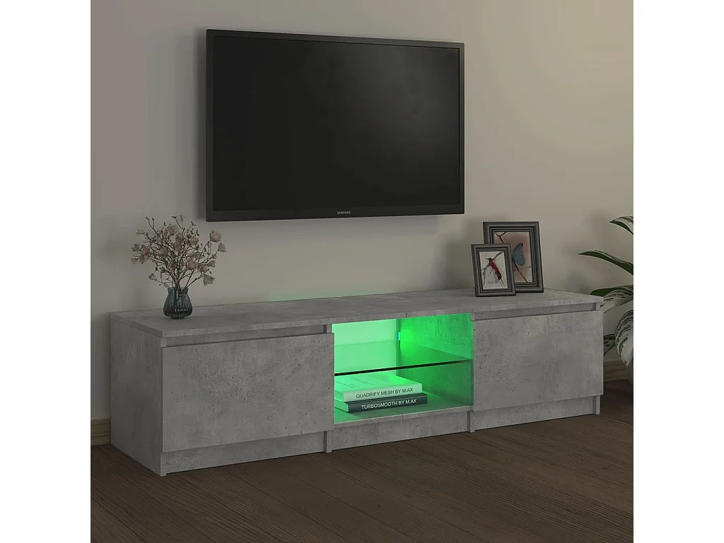 Meuble TV avec lumières LED gris béton 140x40x35,5 cm