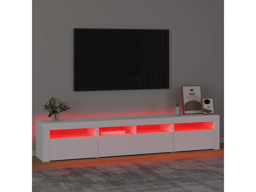 Meuble TV avec lumières LED Blanc 210x35x40 cm