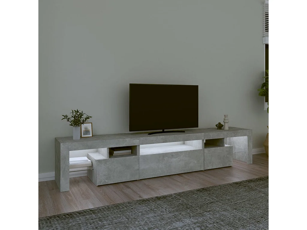 Meuble TV avec lumières LED Gris béton 215x36,5x40 cm