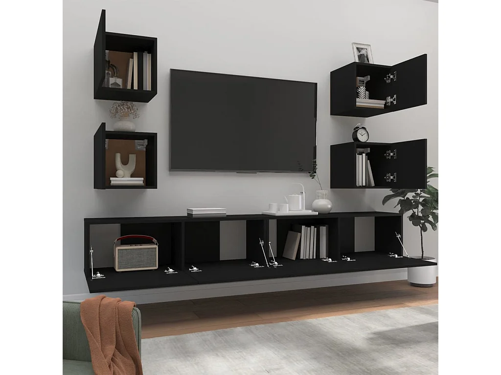 Ensemble de meubles TV 6 pcs Noir Bois d'ingénierie