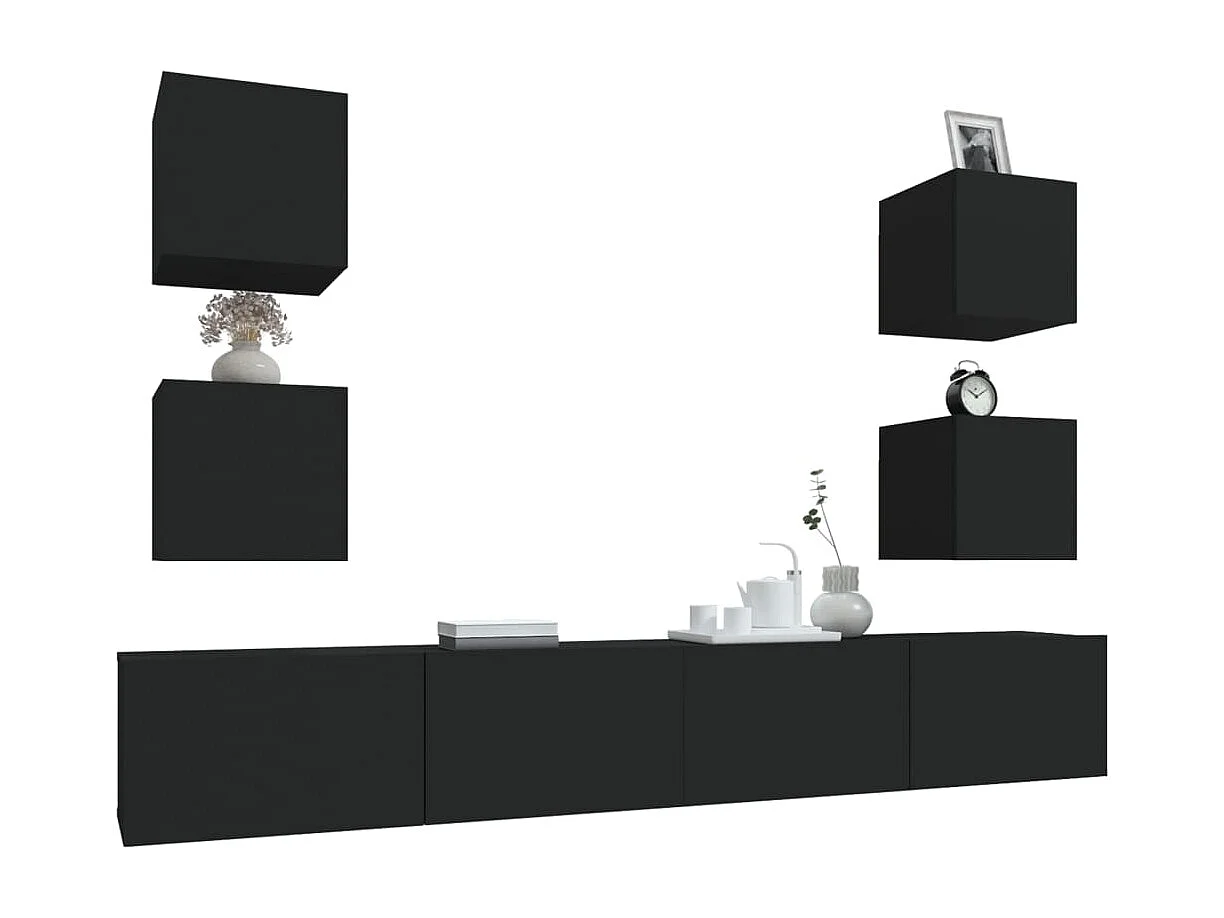 Ensemble de meubles TV 6 pcs Noir Bois d'ingénierie