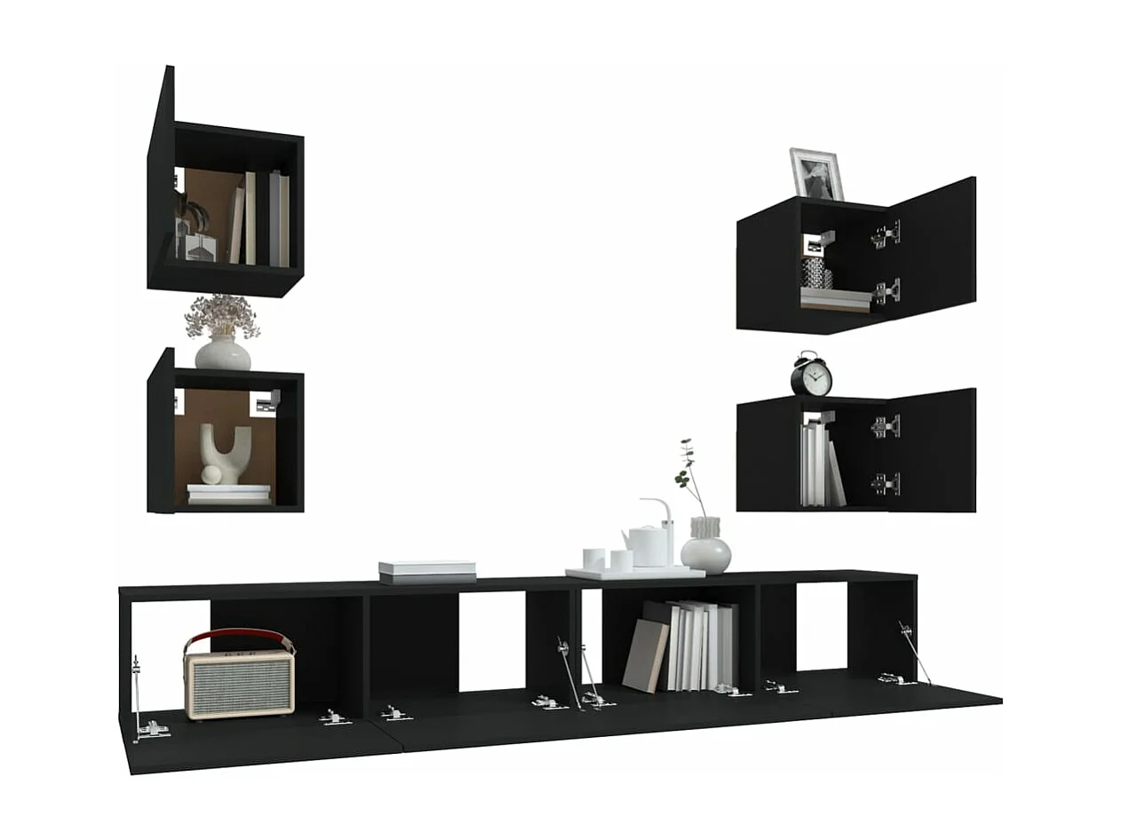 Ensemble de meubles TV 6 pcs Noir Bois d'ingénierie